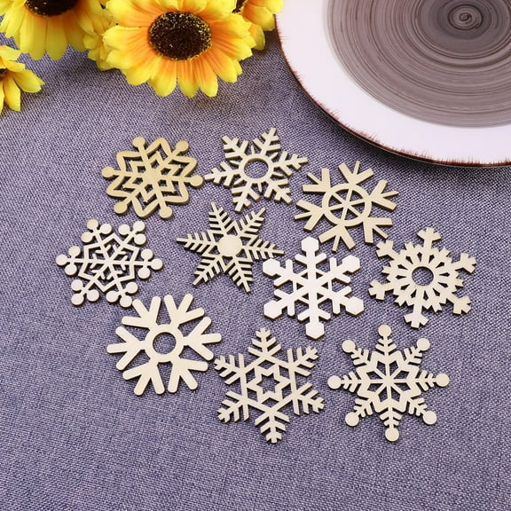 Topbathy 10pcs Laser-cut Real Wood Veneer Shapes Snowflake Cutouts for Christmas Craft Projects
