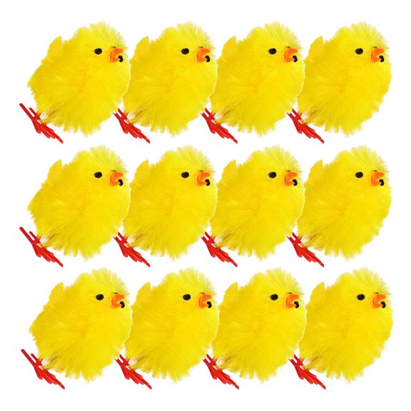 Topbathy 12-Piece Chenille Easter Chick Figurines, Mini Yellow Table Decor for Spring Celebrations