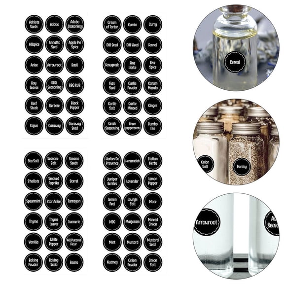 Topbathy 144Pcs Ingredients Name Labels Black Clear Stickers for Home and Restaurant