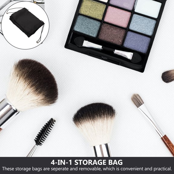 Topbathy 1Pc Black Roll Up Makeup Bag 4 in 1 Removable Cosmetic Case Travel Storage