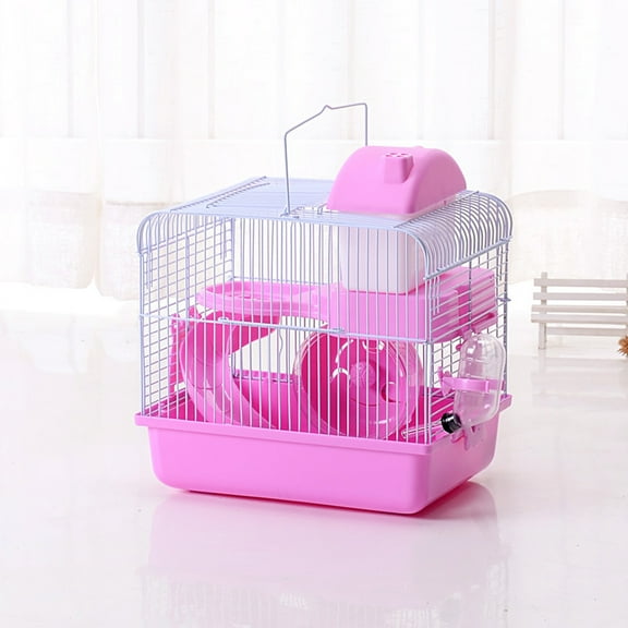 Topbathy 1Pc Acrylic Hamster Cage Double Layer Villa Cage for Small Pets with Leakproof Water Bottle and Wheel