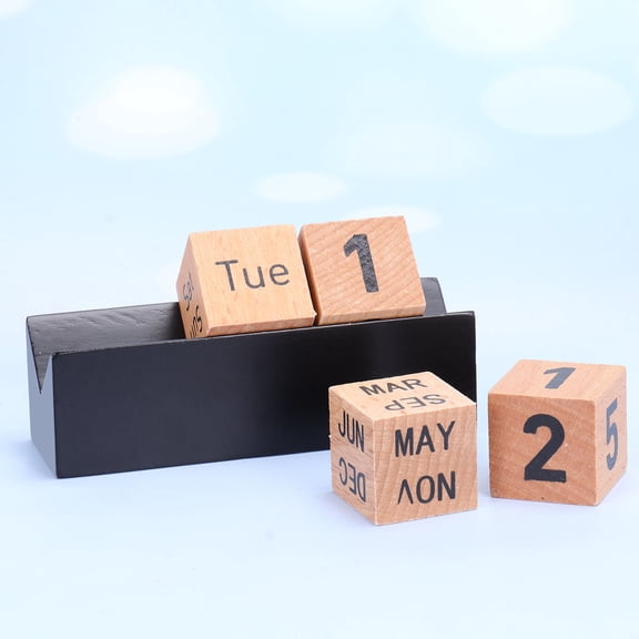 Topbathy Wooden Perpetual Calendar with Dual Number Cubes and Month Block, Assorted Colors for Home and Office Decor
