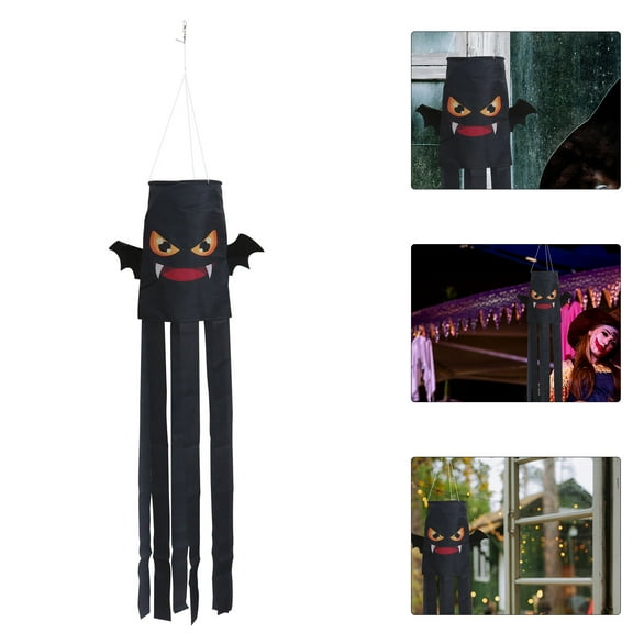 Topbathy 1Set Novelty Design Black Polyester Fall Scarecrow Windsock for Party Accessory