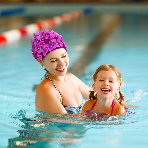 Topbathy 2 Pcs Women Swim Cap Assorted Color Non Slip Design Stylish Look with Flower Petal Shape