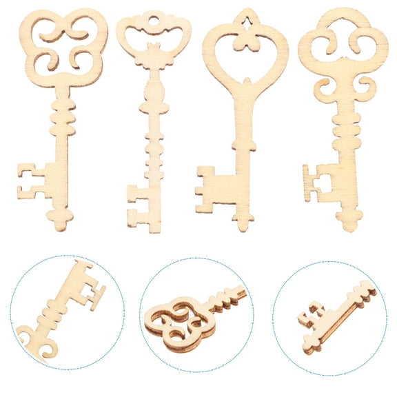 Topbathy 20Pcs Wooden Keys for Crafts Natural Material Simple Design for Wedding Party Decor