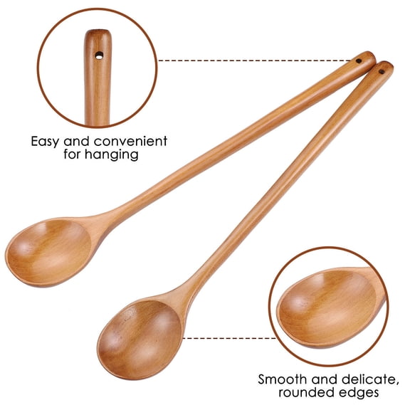 Topbathy 2PCS Heat Resistant Cooking Spoon Rounded Edges Wood Kitchen Utensils