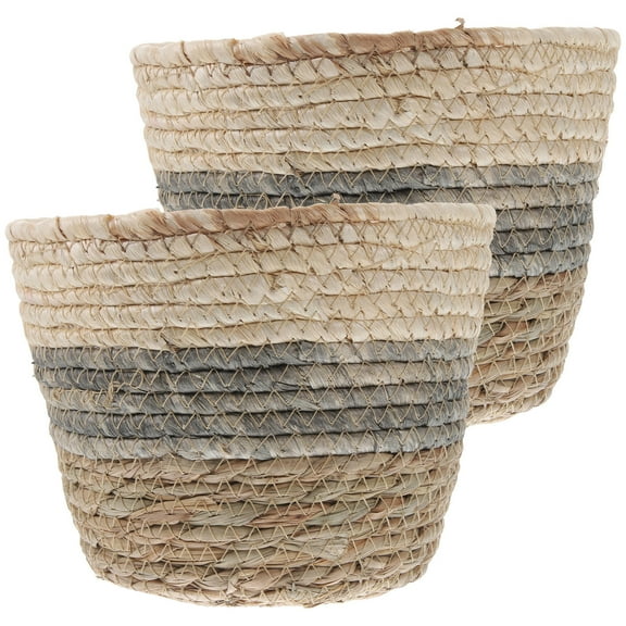 Topbathy 2Pcs Decorative Woven Flower Baskets Straw Baskets for Indoor Plant and Storage