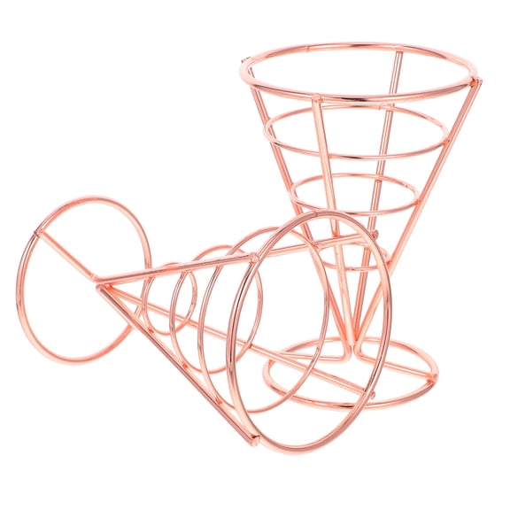 Topbathy Paper Rope Snack Holder French Fries Stands Cone Basket Rose Gold Stainless Steel 2Pcs