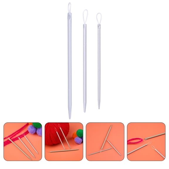 Topbathy Knitting Sewing Needle Wool Threader Silver Plastic 3Pcs
