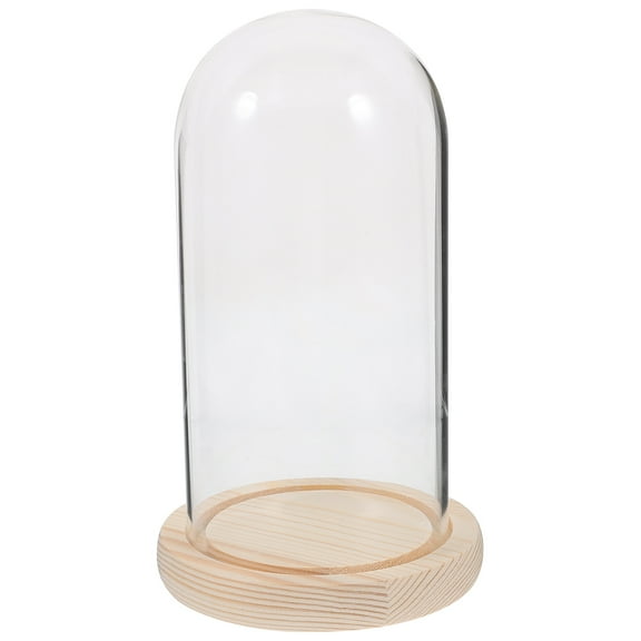 Topbathy Clear Glass Dome with Wooden Base for Display and Home Decor