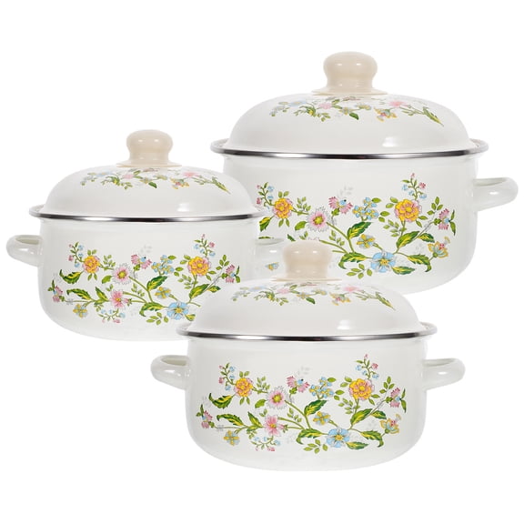 Topbathy 3Pcs Small Enamel Pots Set with Handle Non Stick Saucepan for Cooking Soups Stews and Sauces