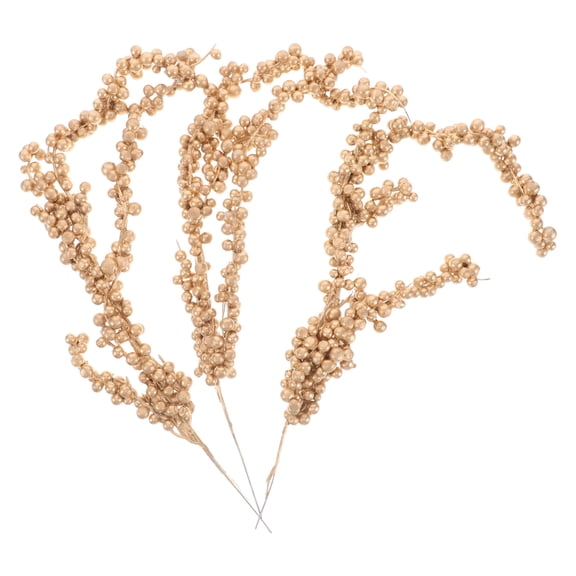 Topbathy 3Pcs Frost Berry Branches Golden Simulation Flower Decor for Wedding Party and Seasonal Display