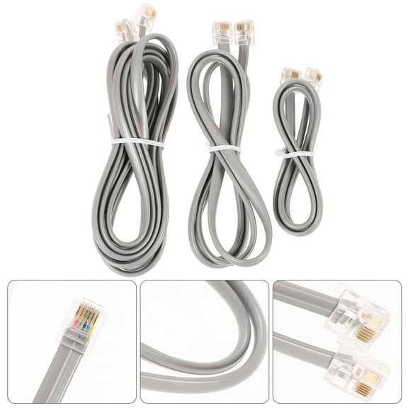 Topbathy 3Pcs Grey Phone Extension Cord with Wear Resistant Telephone Cable for Clear Calls