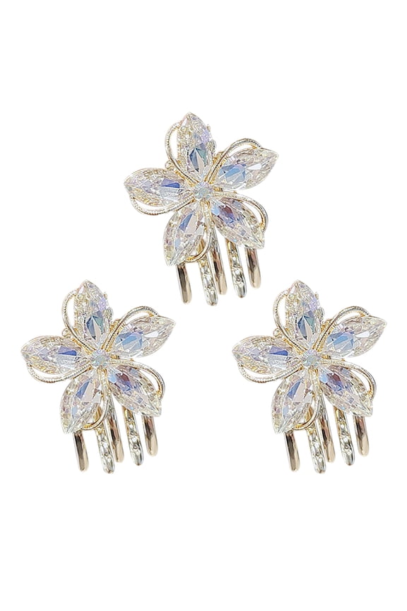 y 3pcs Mini Hair Clips for Women Hair Claw Clips Crystal Rhinestone Simple Golden