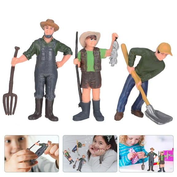 Topbathy 3Pcs Lifelike Farm Worker Model Figurines Assorted Color for Yard and Train Layout