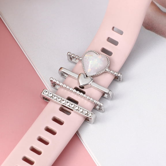 Topbathy 4Pcs Watch Band Decorative Rings Plated Silver Metal Charms for Stylish Wristband Accessories