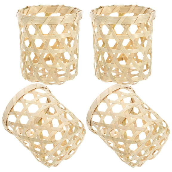 Topbathy 4pcs Home Cup Holders Tea Light Holder Bamboo Woven Break Resistance Party Decoration