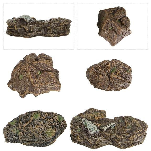 Topbathy 4pcs Resin Crafts Stone Micro Landscape Adornments Dark Grey PVC Table Ornaments