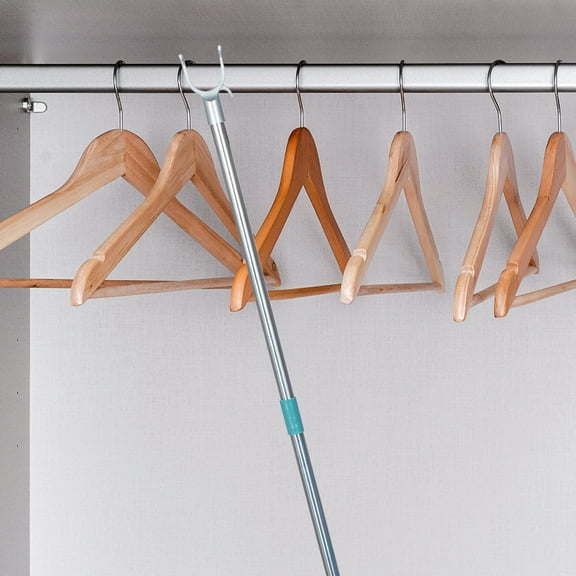 Topbathy 51.48in Sturdy Metal Clothes Rail Laundry Pole Dress Stick Outdoor Clothesline Rod 2pcs Accessories with Plastic Retractable Handle