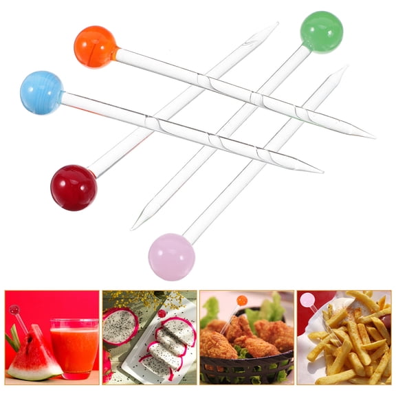 Topbathy Elegant Glass Cocktail Picks for Stirring Use Assorted Color Reusable 5Pcs