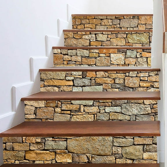 Topbathy Khaki PVC Stair Decals Modern Stone Pattern for Home Decor 6Pcs