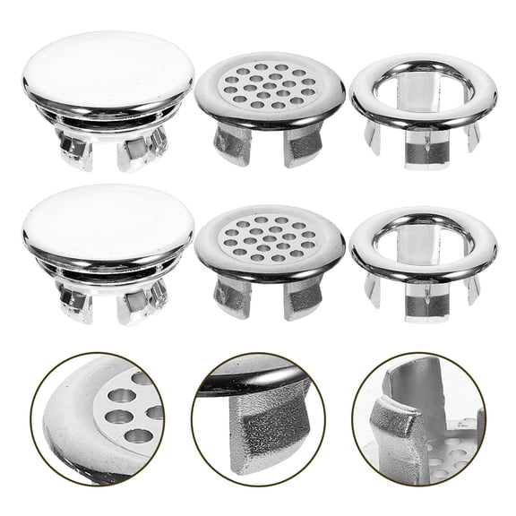 Topbathy 6pcs Bathroom Sink Overflow Plug Silver Plastic Overflow Drainage Bathroom Renovation