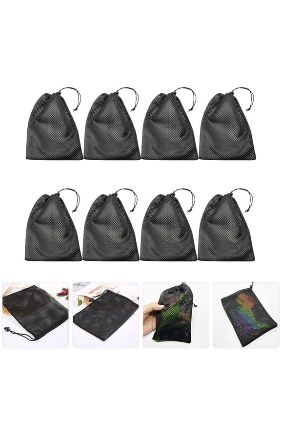 y 8Pcs Black Mesh Stuff Sack Drawstring Bags Lightweight Polyester Storage Nets for Sports and Travel