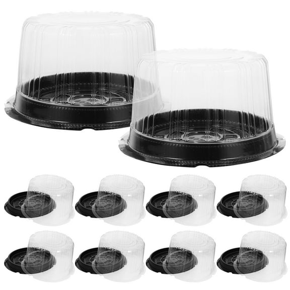 Topbathy Black Plastic Cake Box with Lid for Home Use and Portable 10 Pieces