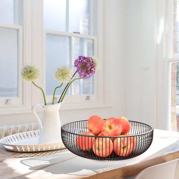 Topbathy Iron Fruit Basket Black Hollow Out Storage Basket for Kitchen Living Room Tabletop Use