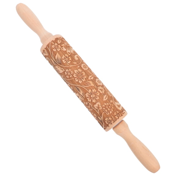 Topbathy Decorative Rolling Pin Khaki Wood Baking Tools For Holiday Baking 1Set