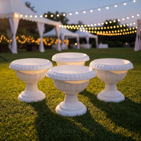 Topbathy White Plastic European Style Flower Pots, Roman Design, Creative Plant Holder for Home 4Pcs