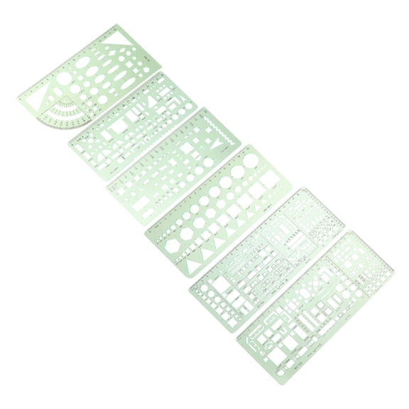 Topbathy 1Set Transparent Green Plastic Ruler Set with Geometric Stencils for Construction and Design Use