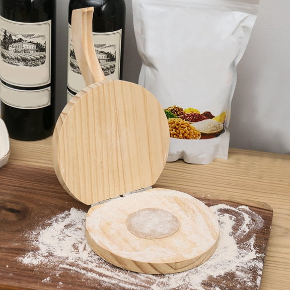 Topbathy Wooden Dumpling Skin Presser with Handle Labor Saving Dough Pressing Tool for Home Kitchen