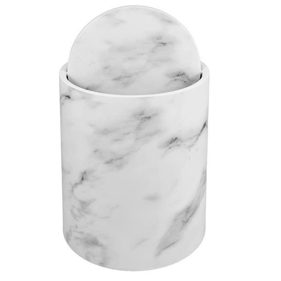 Topbathy White Marble Waste Bin Plastic Bathroom Garbage Can with Swing Lid for Home