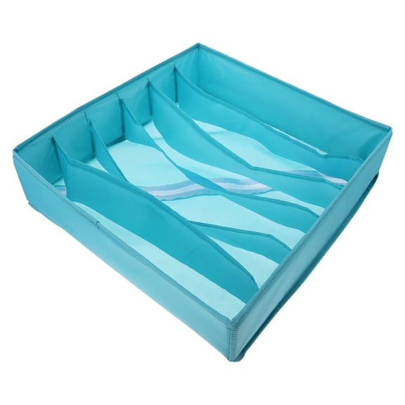 Topbathy Bra Closet Storage Box in Blue Fabric Foldable Organizer with 6 Dividers for Home Use