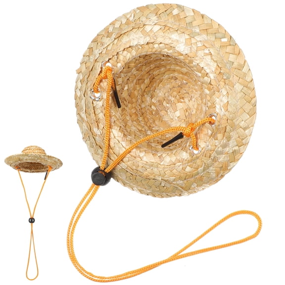 Topbathy Khaki Pet Straw Hat Adjustable Elastic Chin Strap Protects Dogs Eyes in Sun