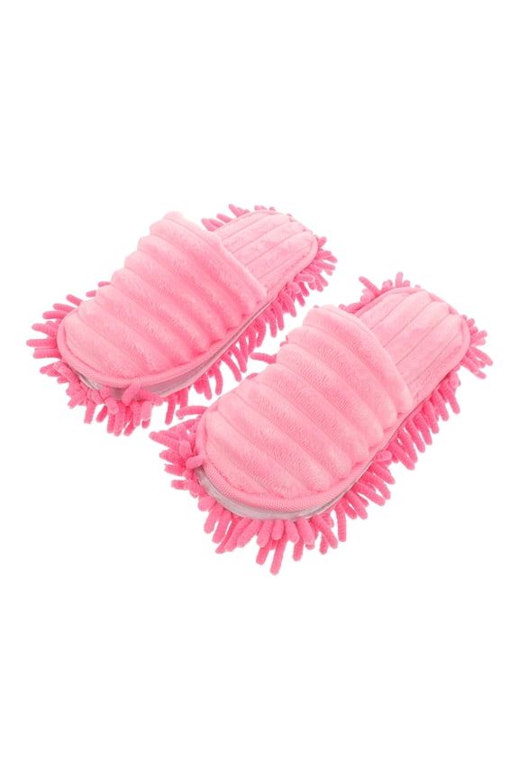 y 1Pair Soft Pink Slipper with Microfiber Bottom for Dust and Hair Floor Cleaning