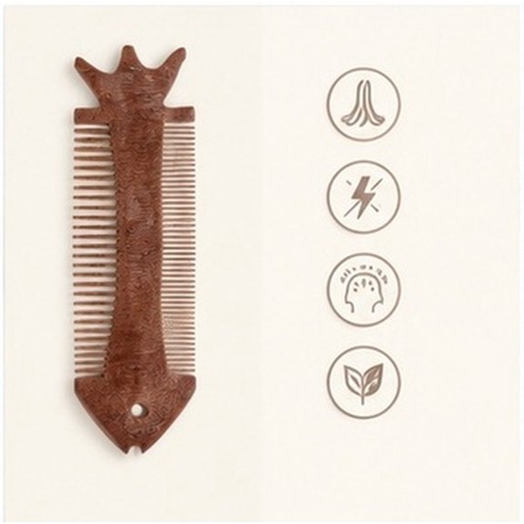 Topbathy Fish Shape Red Sandalwood Wood Comb for Hair Massage and Smooth Styling