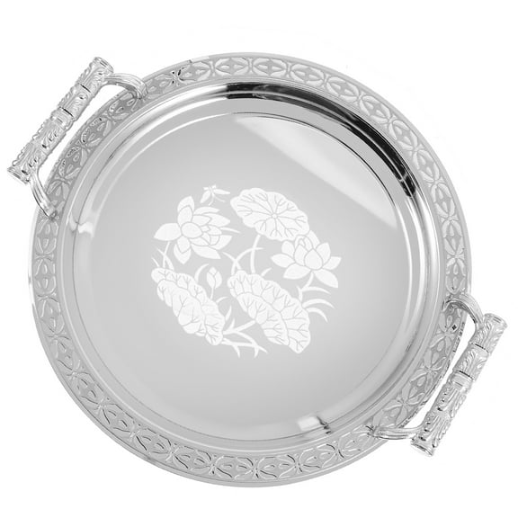 Topbathy Round Pattern Serving Tray Made of Stainless Steel and Plastic for Home Snacks and Candy