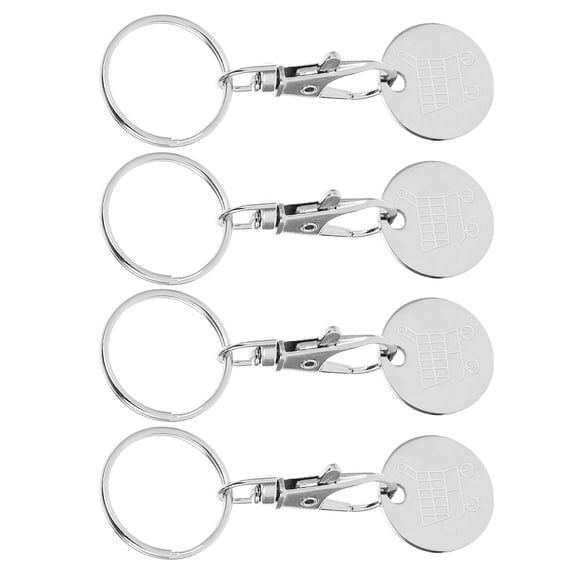 Topbathy 4Pcs Stainless Steel Shopping Cart Token Keyring Ornament for Practical Key Decoration