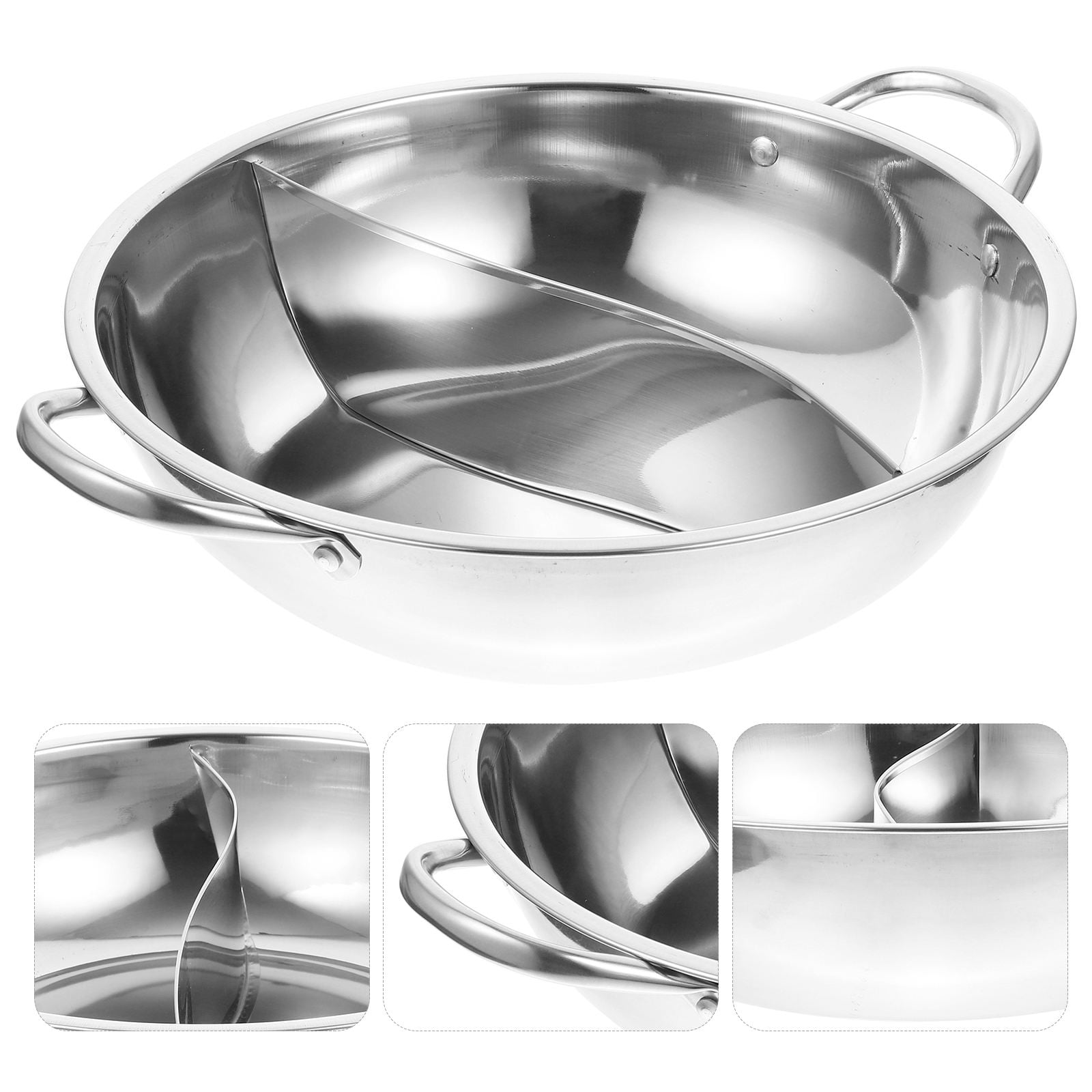 Topbathy Stainless Steel Divided Hot Pot Cooker with Handles for ...