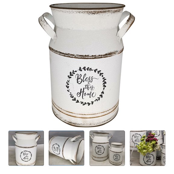 Topbathy 1Pc White Floral Pot Vase Stylish Home Ornament for Bouquets and Dried Flowers