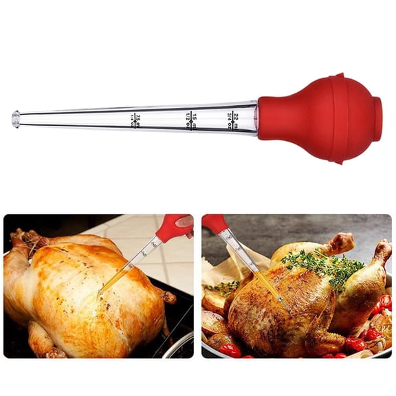 Topbathy Silicone Kitchen Oil Dropper Red Turkey Baster Seasoning Pump for Barbecue