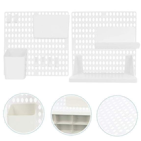 Topbathy Punch Free Wall Storage Shelf Plastic Pegboard Organizer White for Office Use