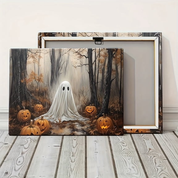 Topbout Art Halloween Ghost Pumpkin Forest Wall Art - High-End Spooky Seasonal Decor for Living Room