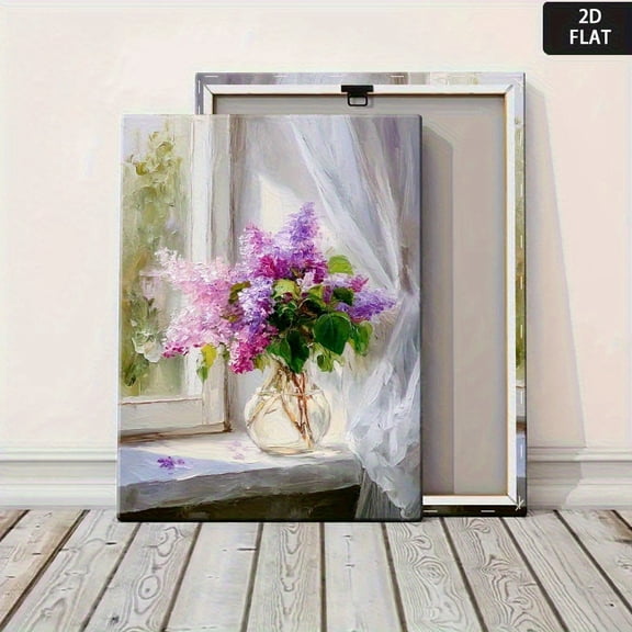 Topbout Art Lilac Bouquet Window Sill Wall Art - High-End Soft Floral Decor for Living Room