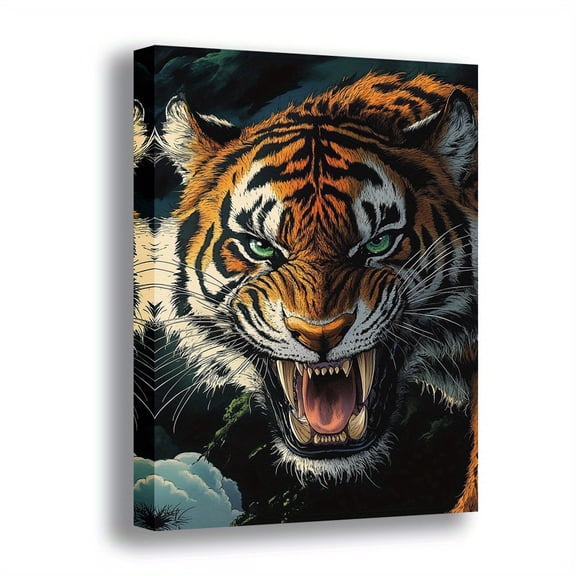 Topbout Art Roaring Tiger Close-Up Canvas Wall Art - Affordable Striking Home Decor