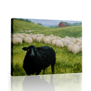 Topbout Art Rustic Farmhouse Black Sheep Country Canvas Art Gallery Wrapped - Living Room 12*8 inch