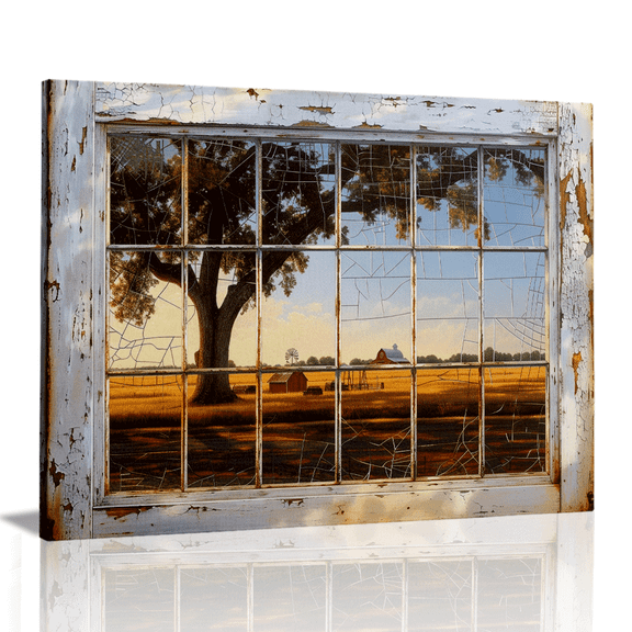 Topbout Art Rustic Window View Oak Barn Country Farmhouse Canvas Wall Art Gallery Wrapped for Living Room 12x 8 inch