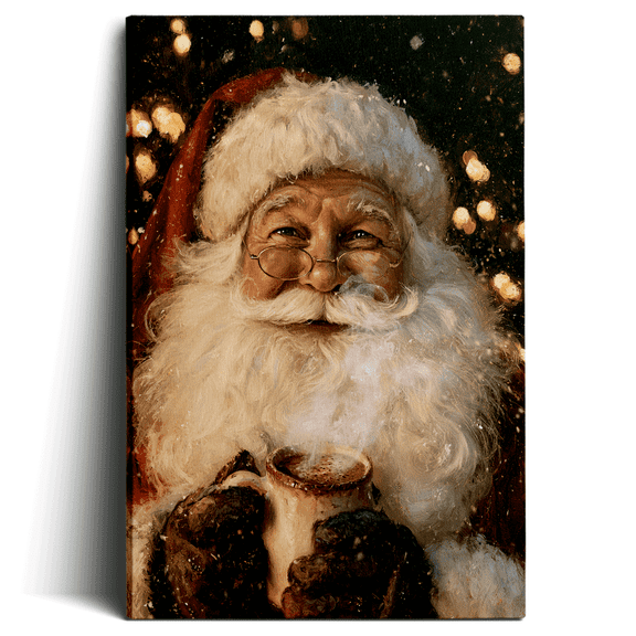 Topbout Art Santa with Hot Cocoa Vintage Farmhouse Canvas Wall Art Gallery Wrapped for Kitchen Dining 12*8 inch